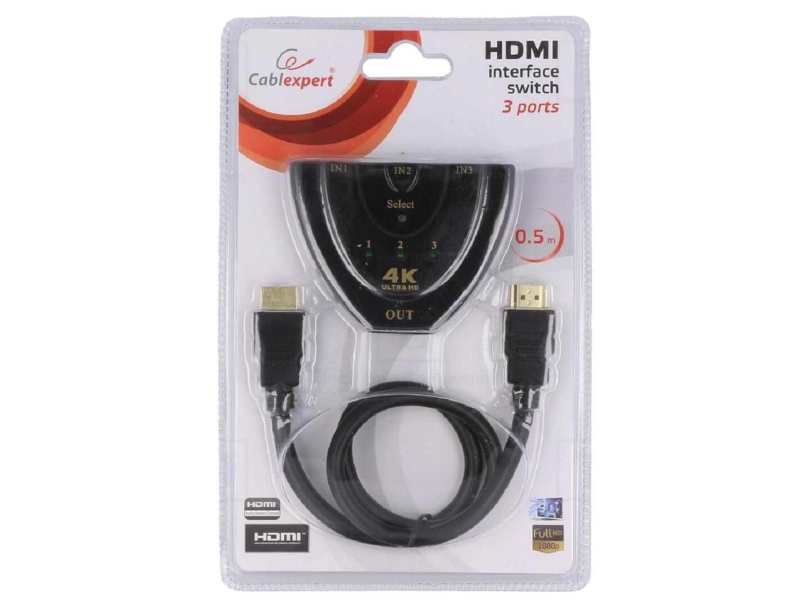 ADNAuto HDCP.HDMI 1.4 Female to 3x 4K UHD Switch, Black