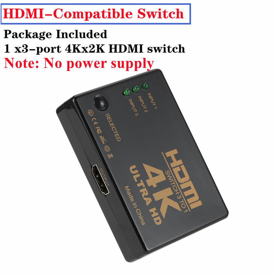 Nipseyteko 0.5m HDMI Cable Splitter 4K 2K 3x1 HD 1080P Video Switch Hub
