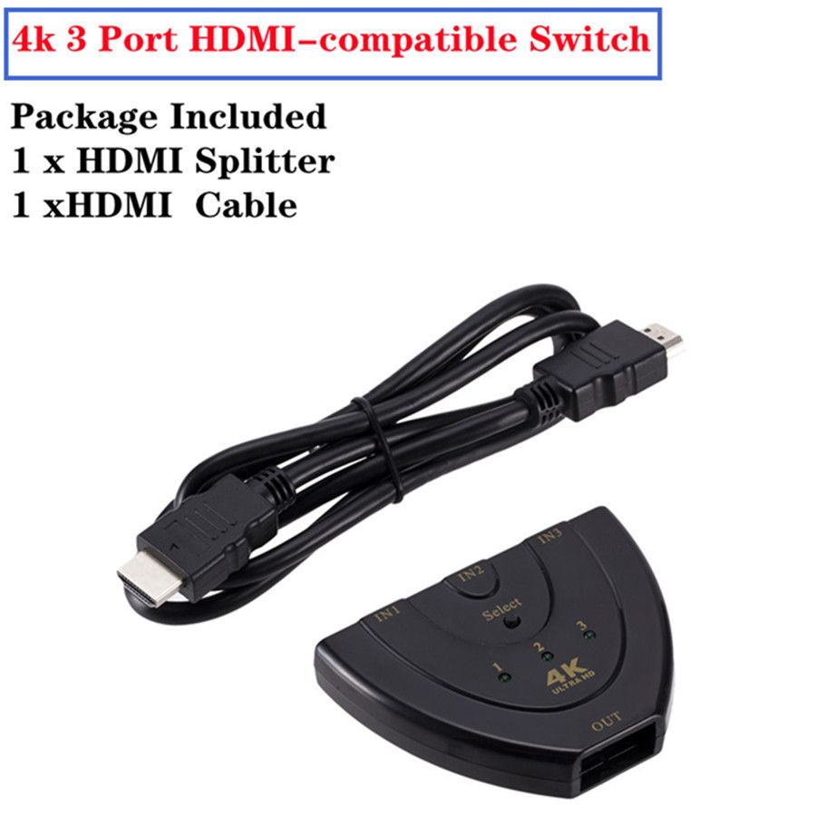 Nipseyteko 0.5m HDMI Cable Splitter 4K 2K 3x1 HD 1080P Video Switch Hub