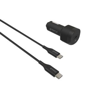 Chargeur auto Green_e 18W + câble Type-C vers Type-C de 13 m (noir)