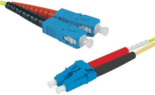 Exertis Connect SC/UPC to LC/UPC Dual-Mode Fiber Optic Cable, 5m, 2mm, Duplex, 9/125μm, OS2, Halogen-Free, Yellow