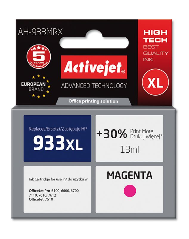 Activejet Pigment Ink AH-933MRX (HP 933XL CN055AE Replacement, 13ml, Red)