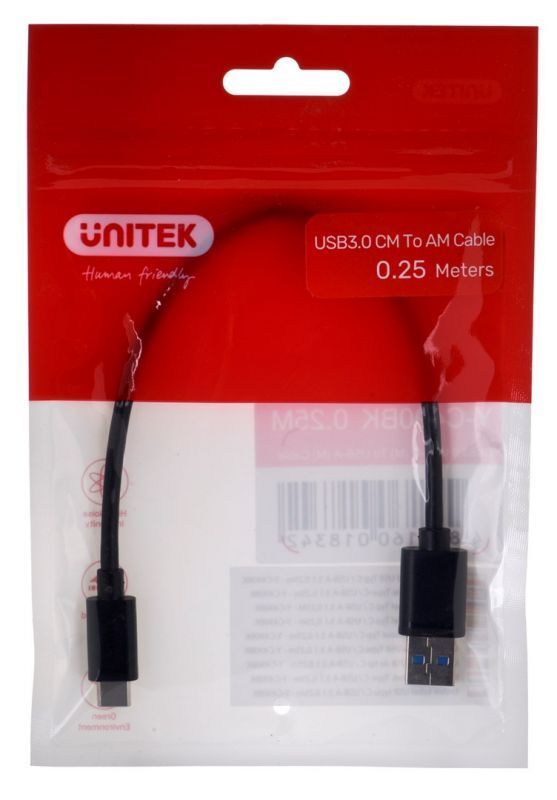 Unitek USB-C to USB-A Cable, 0.25m, Black