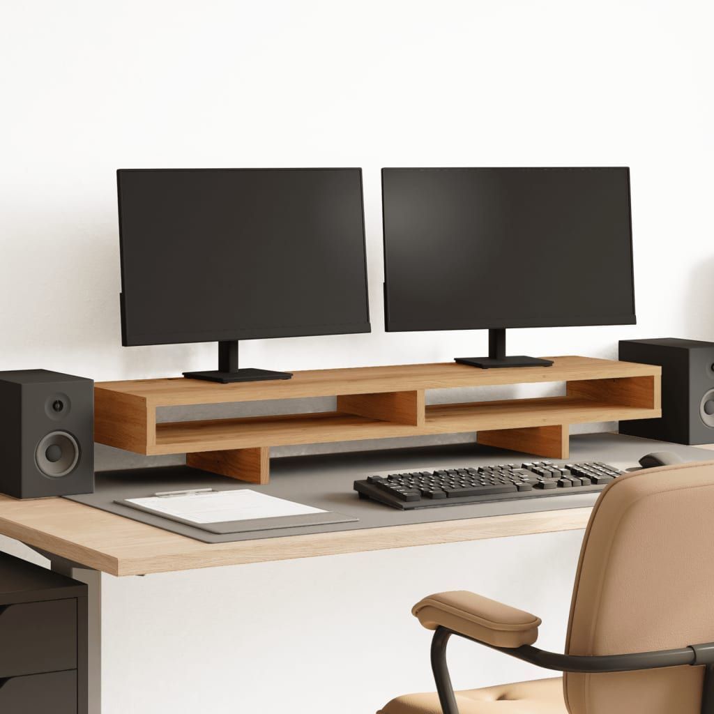 VIDAXL Artisanal Monitor Stand, Oak Wood Engineering