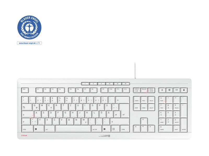 Cherry Stream Keyboard - Full Size USB Keyboard - Hungarian Cherry SX Switch - White/Gray
