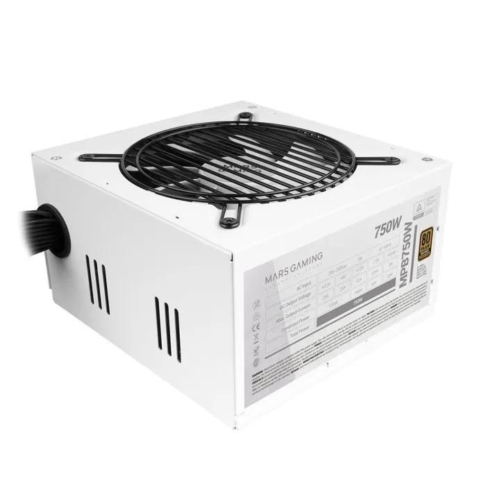Mars Gaming 750W ATX Power Supply, 6-Year Warranty, 80Plus Bronze, 90% Efficiency, 120mm AI-RPM Fan, White