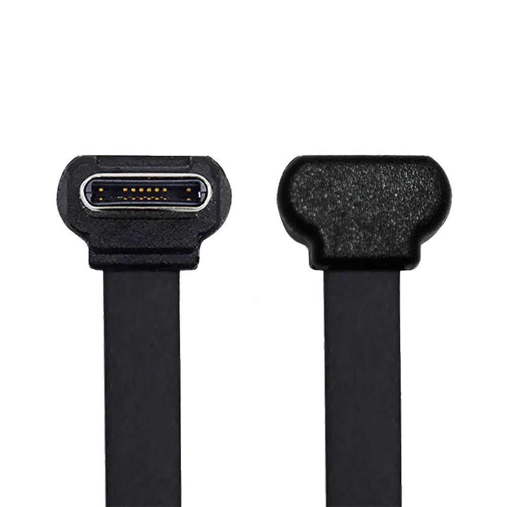 USB 2.0 Short Cable, 2.76 Inches, Ultra Thin, Flat, USB-C to USB-C Male Bent 65W, Quick Charge for Laptop, Tablet, Phone