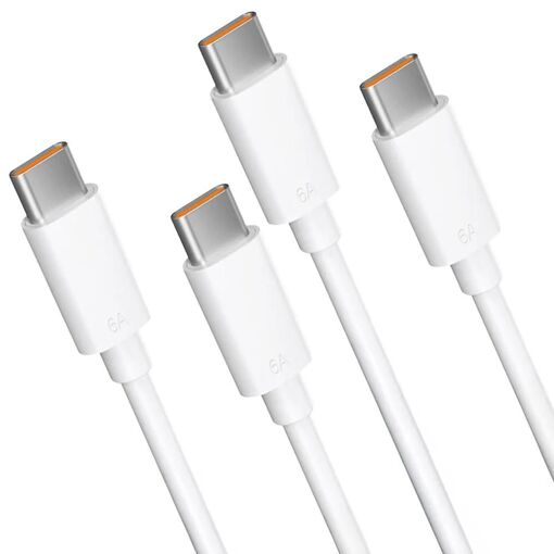 E.F.Connection 2x USB-C to USB-C Fast Charger Cable 65W 6A for Samsung Galaxy A Series - White 1M
