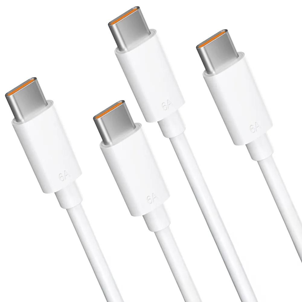 Câble de chargement E.F.Connection 2x USB-C vers USB-C rapide 65W 6A pour Samsung Galaxy A16, A15, A14, A55, etc. - Blanc 1 mètre