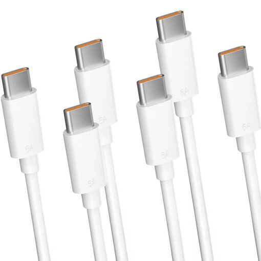 E.F.Connection 3-Pack USB-C to USB-C Fast Charge 6A 65W Cables - White - 2M