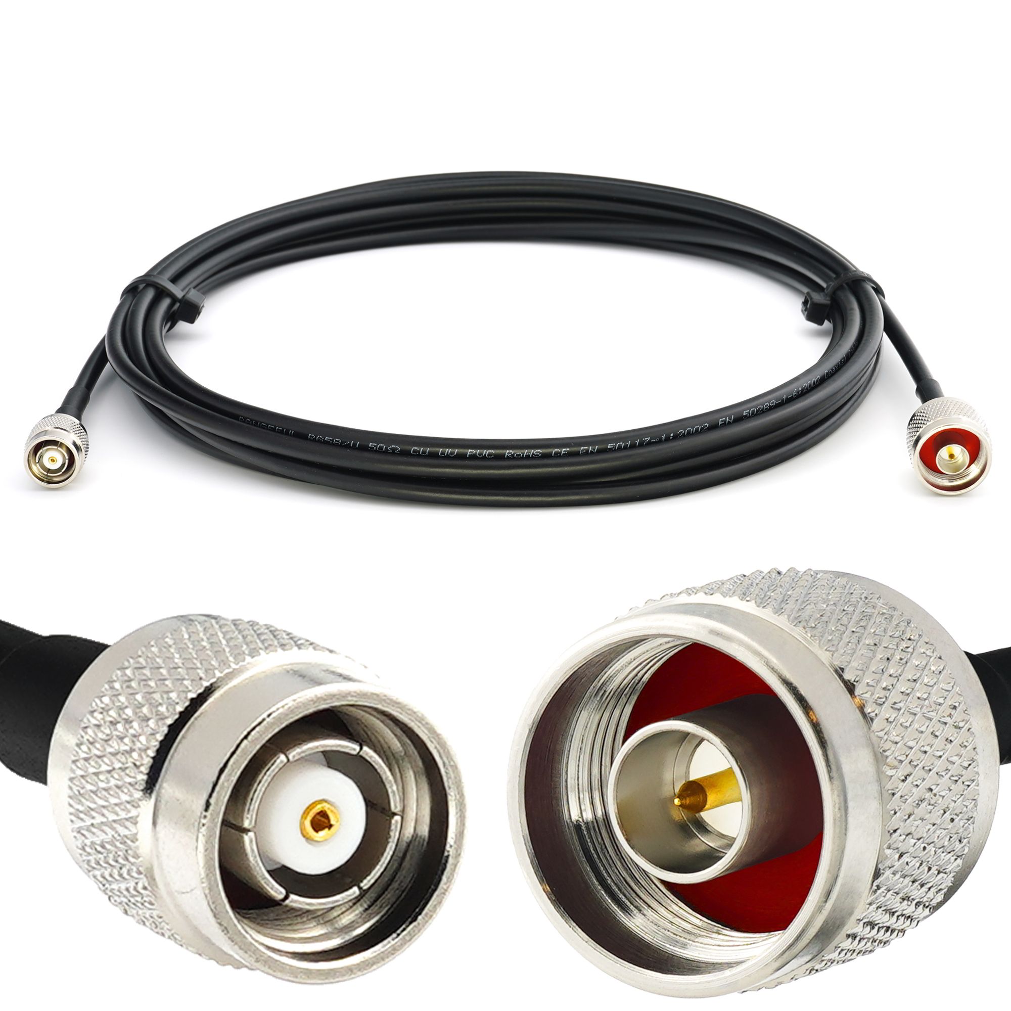 Cable coaxial RP-TNC Male a N Male de 50 cm RG58/U de baja pérdida - Cable de extensión N