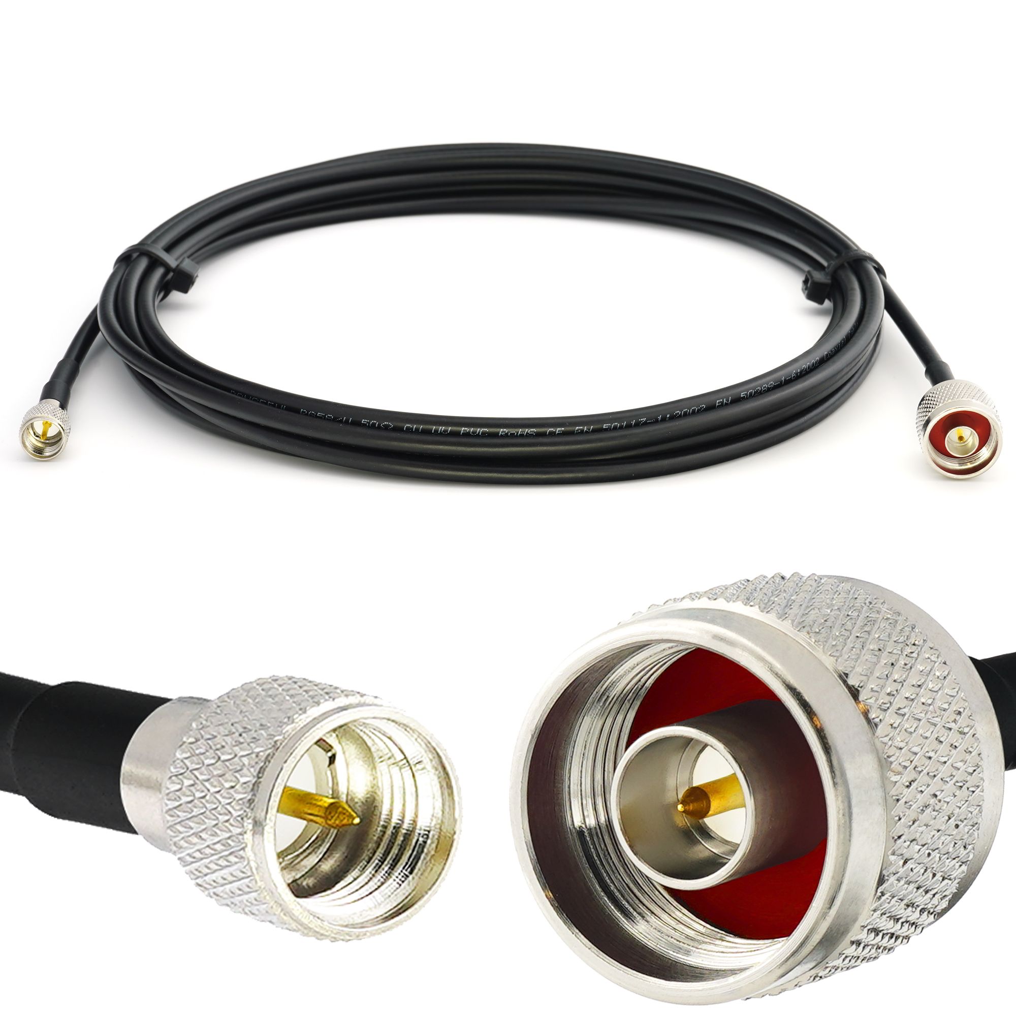 Mini UHF Male to N Male 30cm RG58 Coaxial Cable - Weather Resistant - HAM Radio Antenna Extension