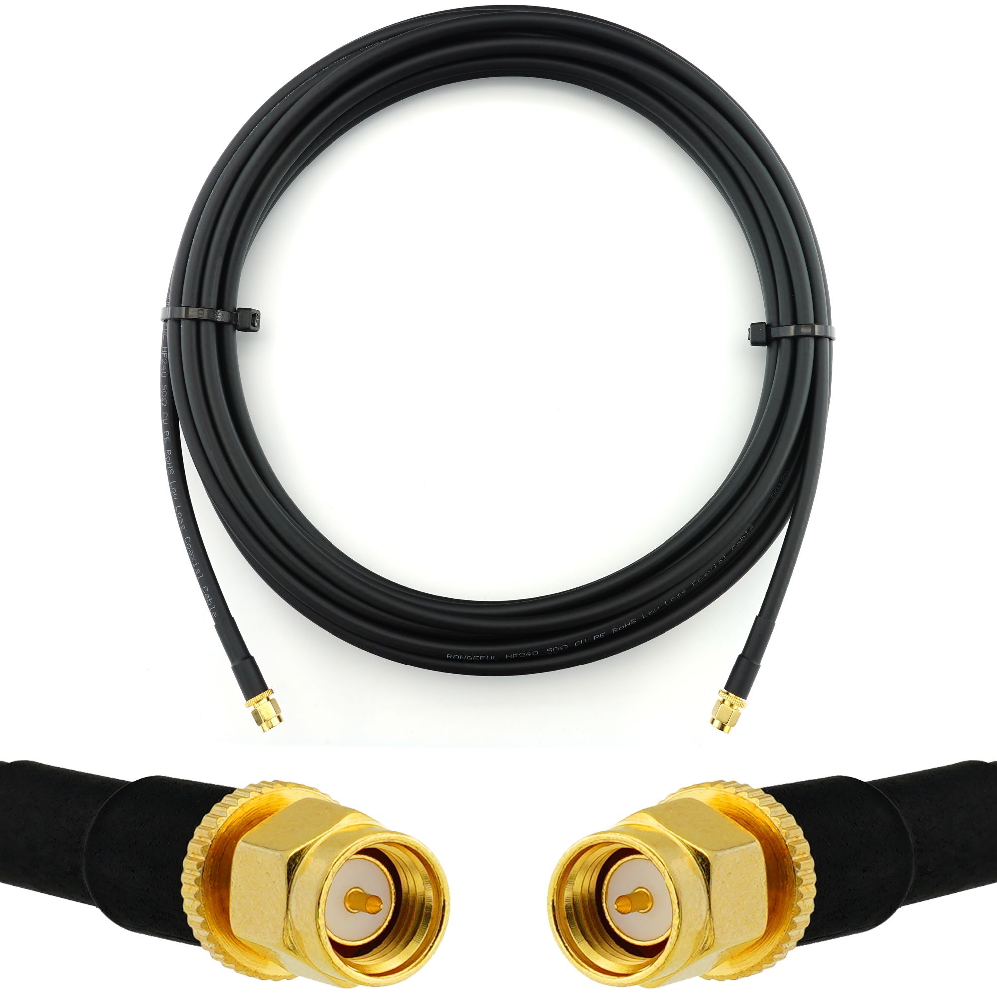 SMA Male to SMA Male 5m Coaxial Cable - HF240 (LMR 240 equivalent) Waterproof Extension Cable - For Wi-Fi Router, Radio Antenna, LTE Amplifier, GSM 4G/5G/6G Hotspot