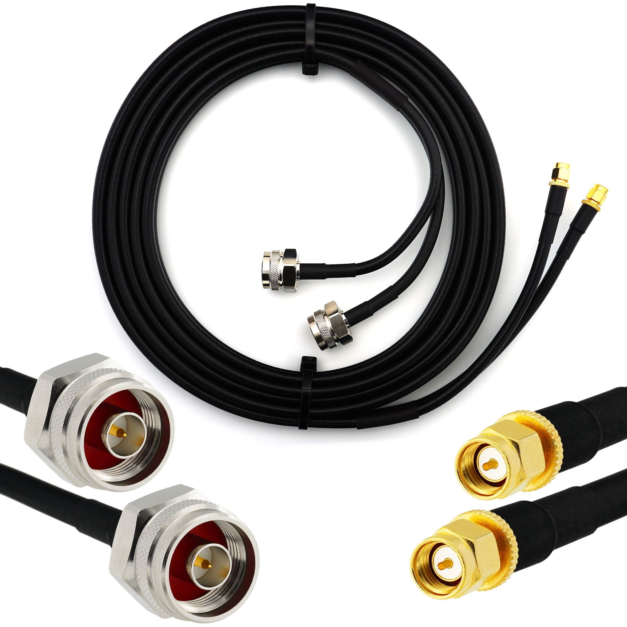 Cable coaxial doble N macho a SMA macho de 12 m RANGEFUL - HF240 (equivalente LMR 240) prolongación resistente al agua - para enrutador WiFi, antena de radio, amplificador LTE, GSM 4G/5G/6G hotspot
