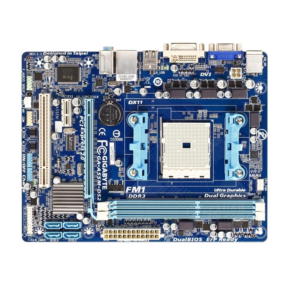 Gigabyte GA-A55-S3P AMD A55 Motherboard, FM1 Socket, 2x DDR3, 64GB, ATX