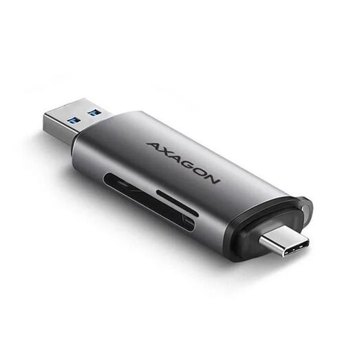 Lector de tarjeta de memoria Axagon ZUCR-082 - USB 3.2 Gen1 Tipo C/A - Compatible con SD/microSD - Metal gris