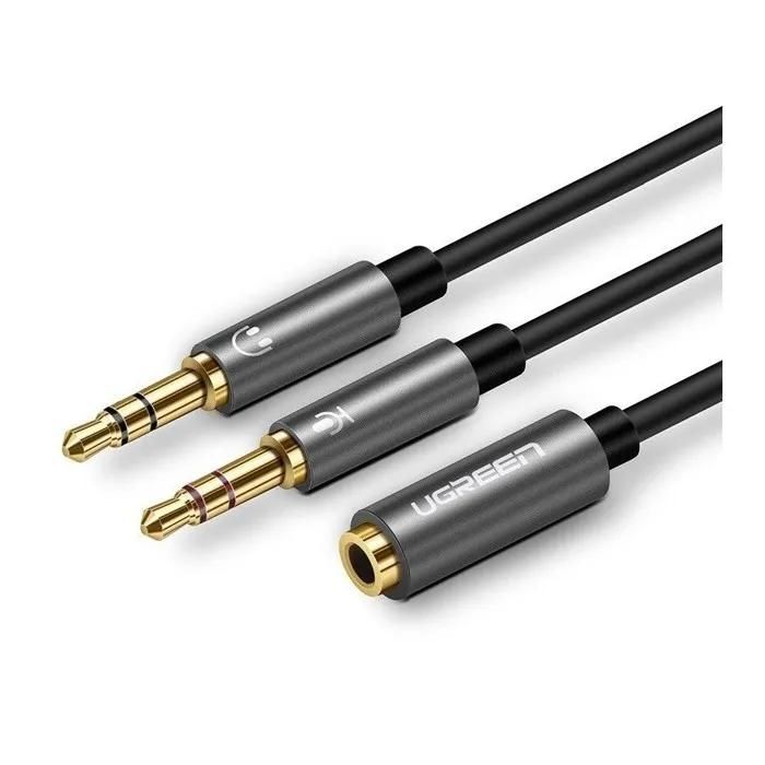 Ugreen Audio Splitter - 3.5mm Female to 2 Male Jacks - 8 Inch - Black