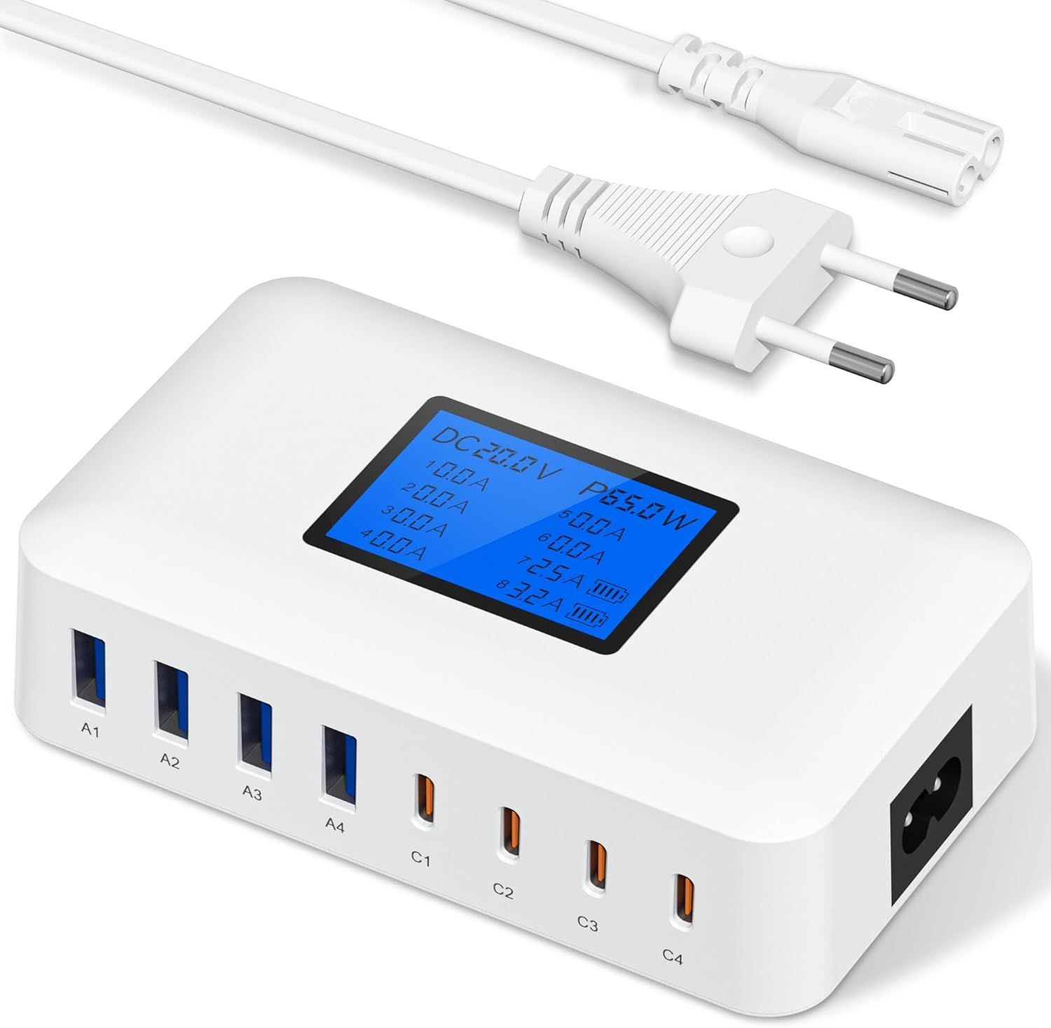 MAEC GROUPE CAHORS 200W Multi-Port USB Charger with LCD Display, 8 Ports (4 USB-A + 4 USB-C)