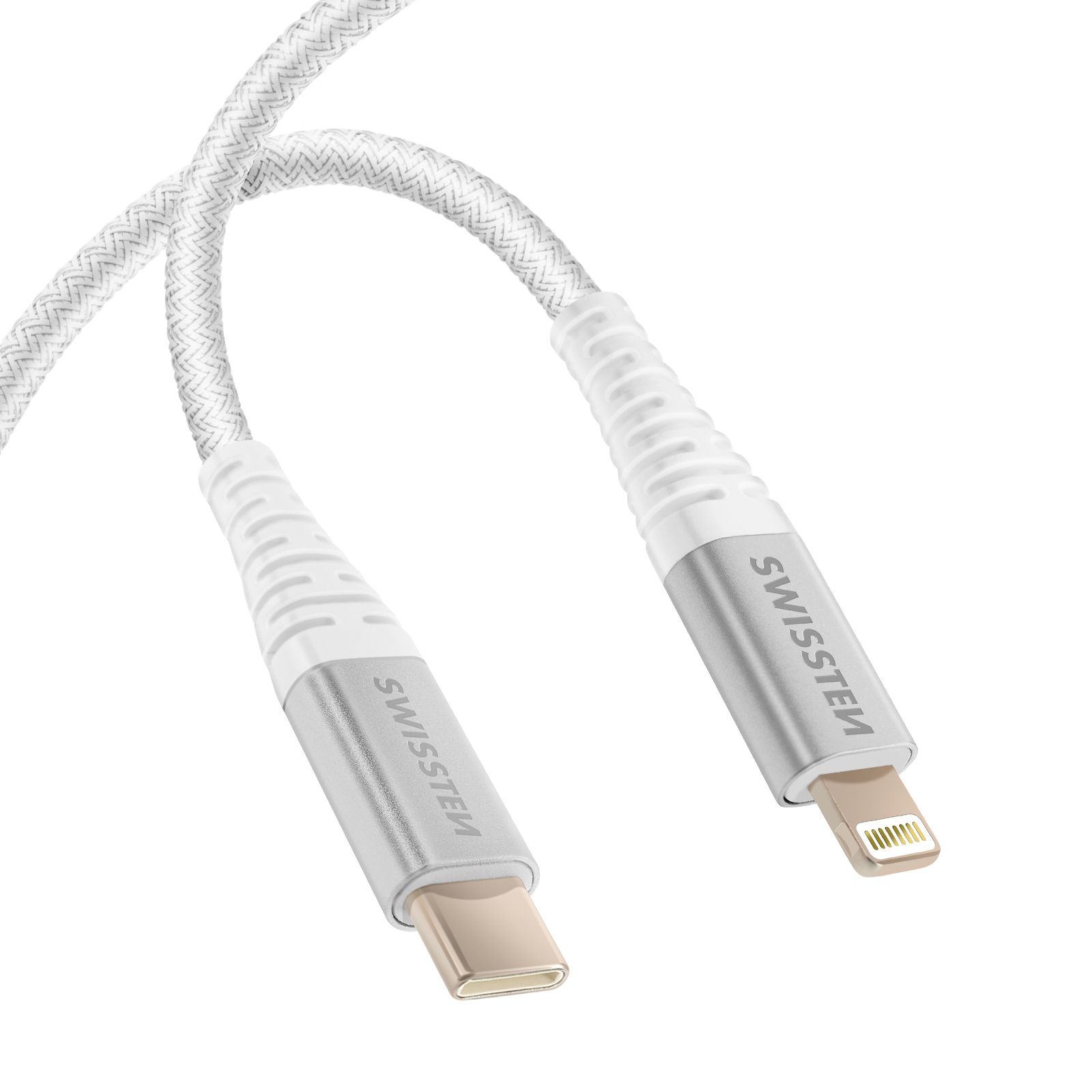 Cable de carga rápida Swissten USB-C a Lightning, 1,5 m, Blanco
