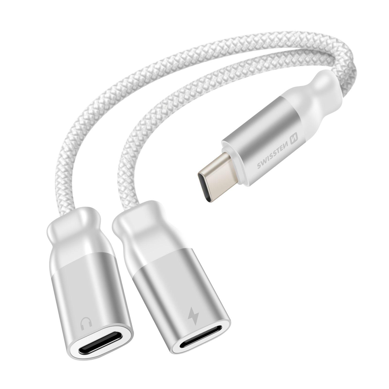 Swissten USB-C Audio and Charge Splitter Cable, 2-in-1, 12cm