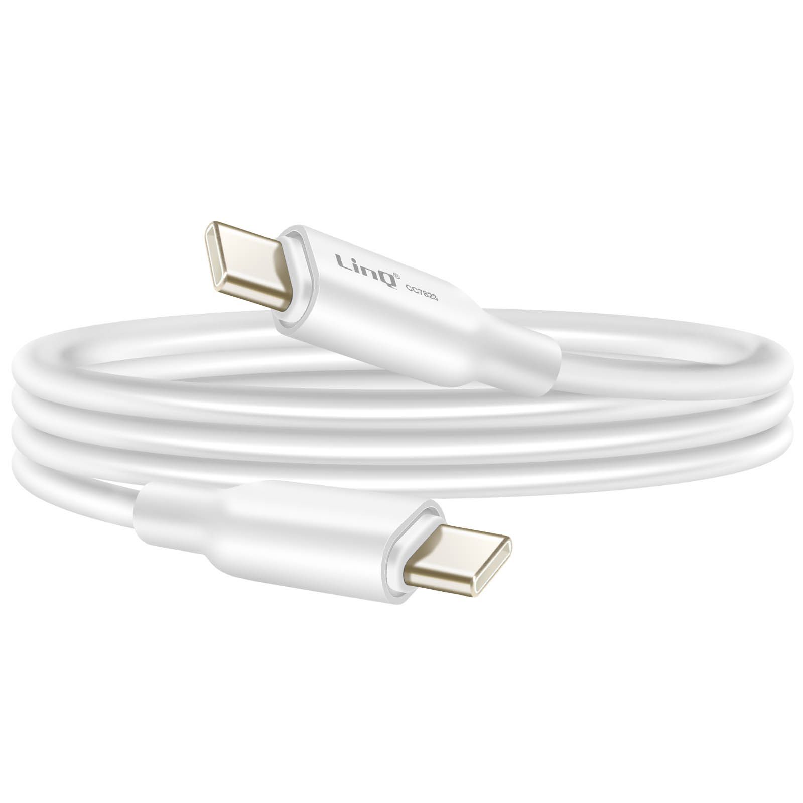 Cable LinQ USB-C a USB-C de 80W, 4A Entrega de Potencia, 1.2m Flexible de Silicona, Blanco