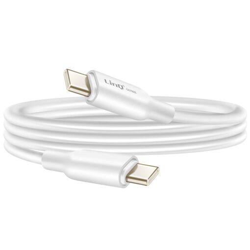 Câble LinQ USB-C vers USB-C 80W, 4A Livraison d'alimentation, 1,2 m Flexibles en Silicon, Blanc