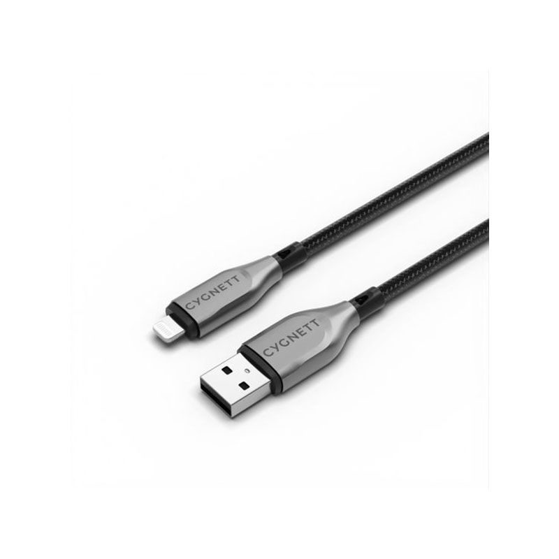 Cygnett Armored Lightning to USB-A 2.4A 12W Charge and Sync Cable 1m Black