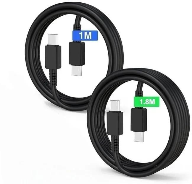Cable de carga USB-C a USB-C de carga rápida para Samsung Galaxy S25, S25+, S25 Ultra, S25 Edge, S25 FE - 1,8m+1m Negro