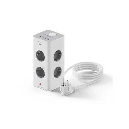 Ewent EW3864 Power Strip, 8 ShuckoSockets + 2 USB-A + 2 USB-C 5V/3A PD/QC 3.0 White
