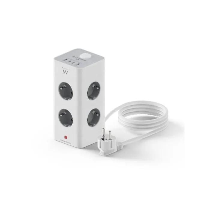 Regleta de pared Ewent EW3864, 8 tomas Shucko + 2 USB-A + 2 USB-C 5V/3A PD/QC 3.0 Blanco