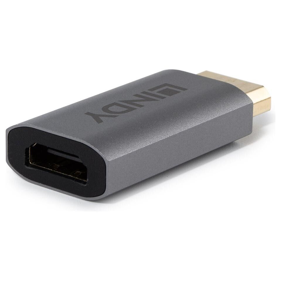 Adaptador de vídeo Lindy - DisplayPort macho a HDMI hembra - Gris - Activo, compatible con 4K144Hz (3840 x 2160), 8K60Hz (7680 x 4320), ancho de banda de 48 Gbps, 1080p 240 Hz (1920 x 1200)