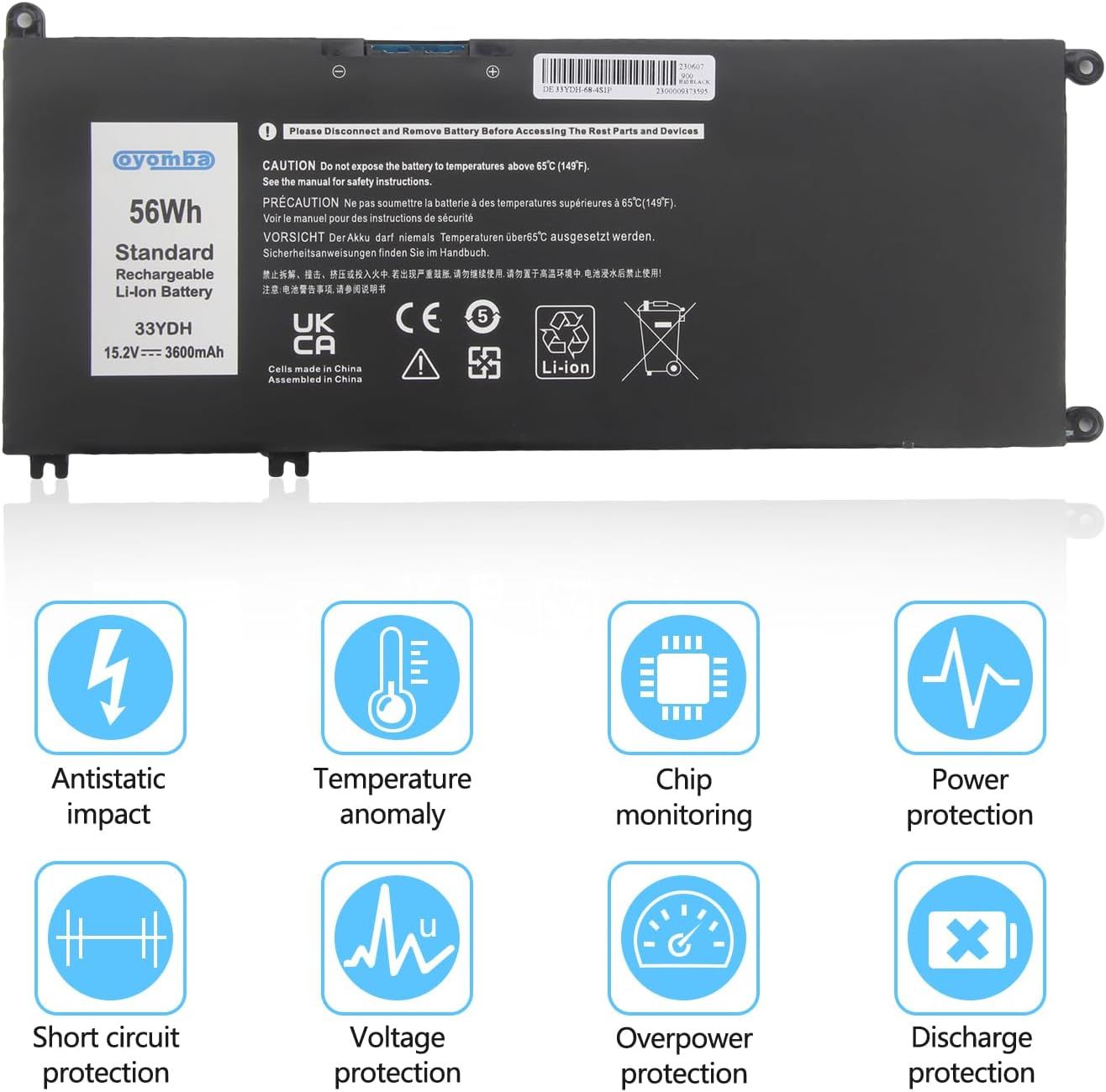 Batería LAMPE DU PARFUMEUR 33Ydh para Dell Inspiron 15 7577, 17 7000, 7778, 7786, G3 3579, 3779, G5 5587, G7 7588, Vostro 7570, 7580, Latitude 13 3380, 14 3490, 15 3580, 3590