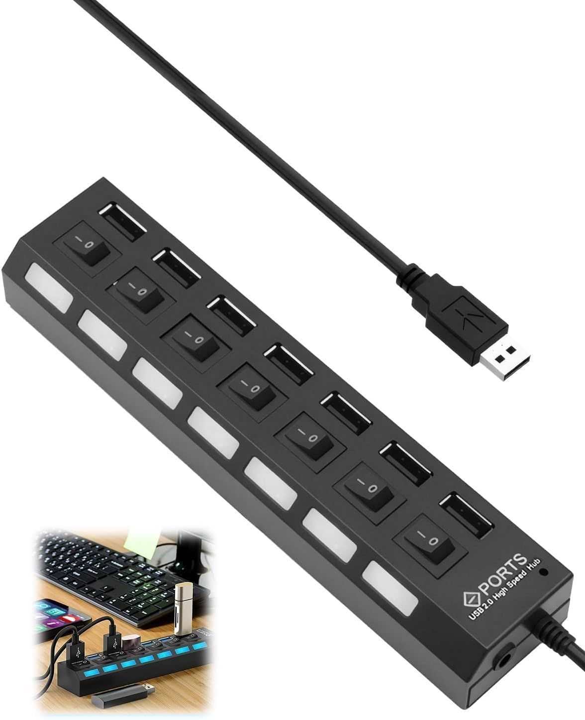 SPIDER INSTINCT 7-Port USB 2.0 Hub with Switch and LED Light