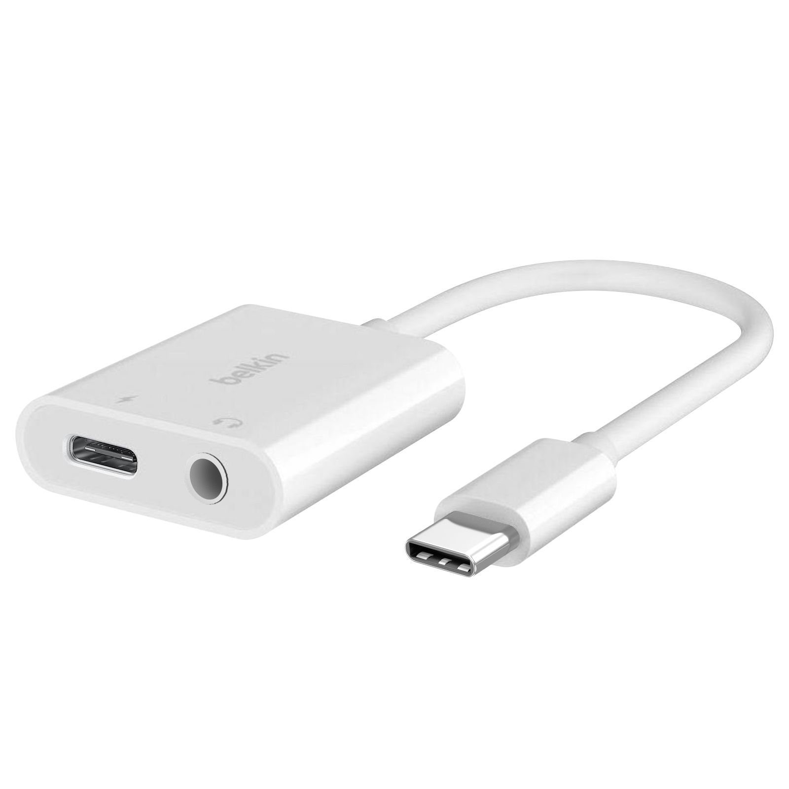 Adaptador Belkin Rockstar USB-C a USB-C y Jack de 3,5 mm - Blanco