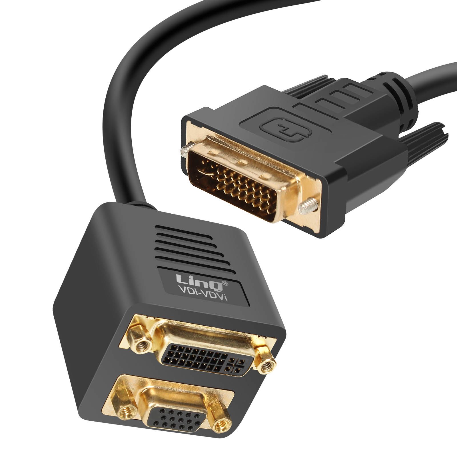 Adaptador LinQ DVI Masculino a VGA y DVI-I Femenino 33 cm Compacto Negro