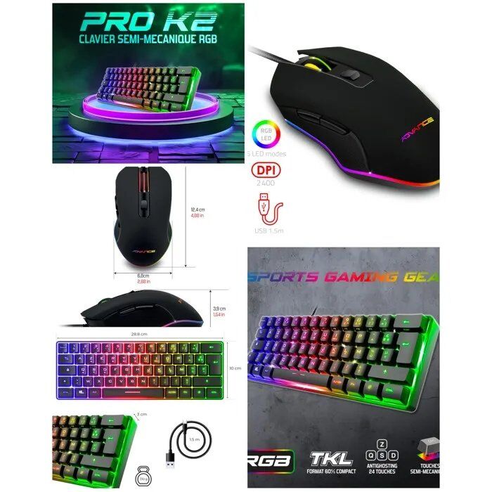 Teclado gaming Spirit Of Gamer PRO-K2 - 62 teclas semi-mecánicas, iluminación RGB personalizable, anti-fantasma