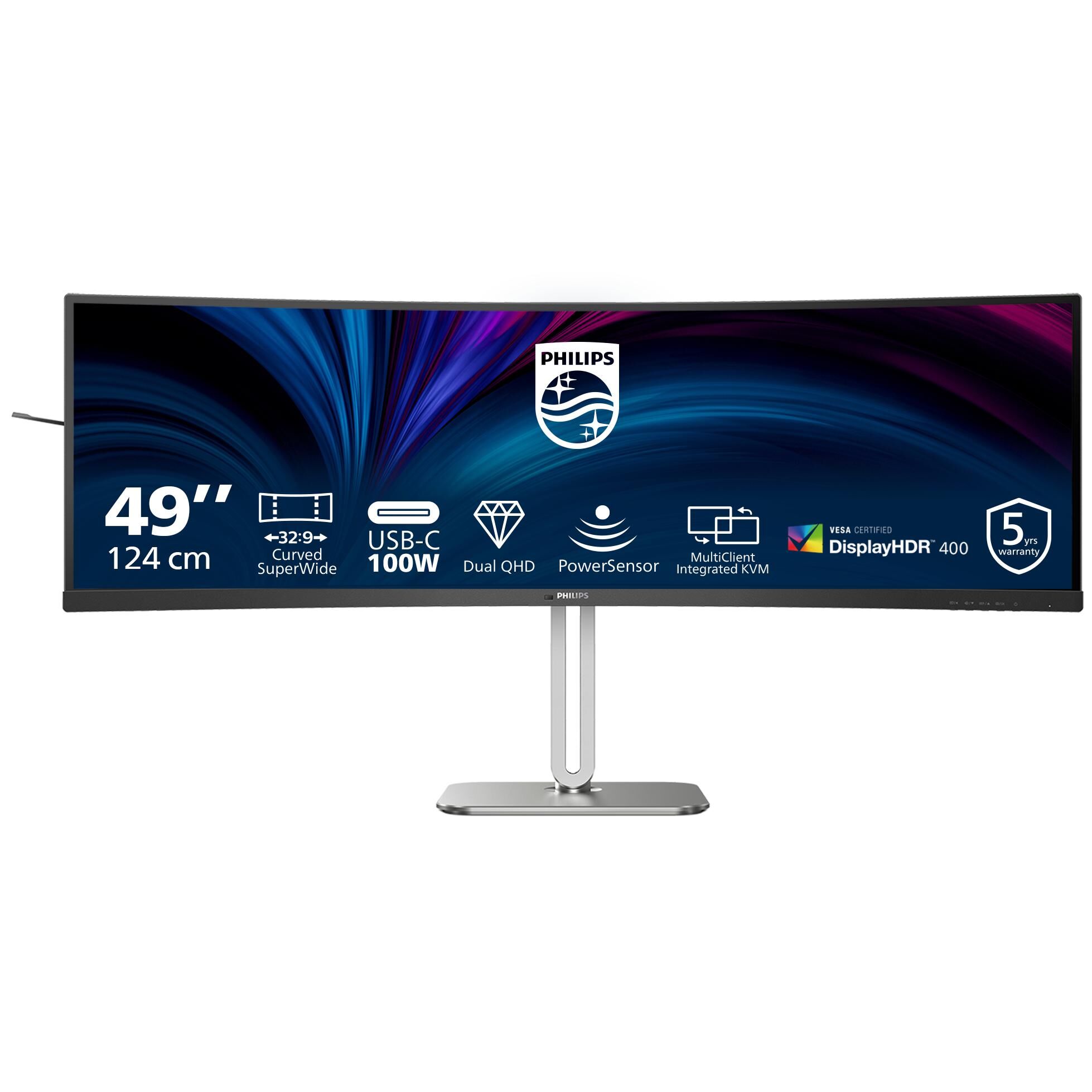 Philips 49B2U5900C - Écran LED - incurvé - 49" (48.8" visualisable) - 5120 x 1440 Dual Quad HD @ 75 Hz - VA - 400 cd/m² - 3000:1 - DisplayHDR 400 - 2xHDMI, DisplayPort, USB-C - haut-parleurs - argent, Charbon