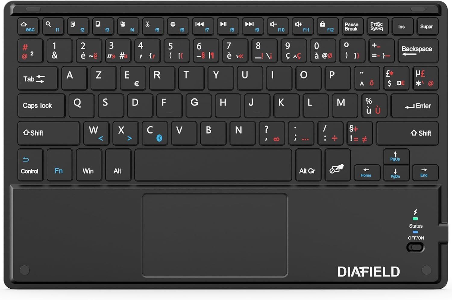 VUDSHGSYD Bluetooth AZERTY Keyboard with Touchscreen, Ultra Thin Design for iPad, Galaxy Tab, iPhone, Huawei, Samsung, OnePlus and Other Android Phones