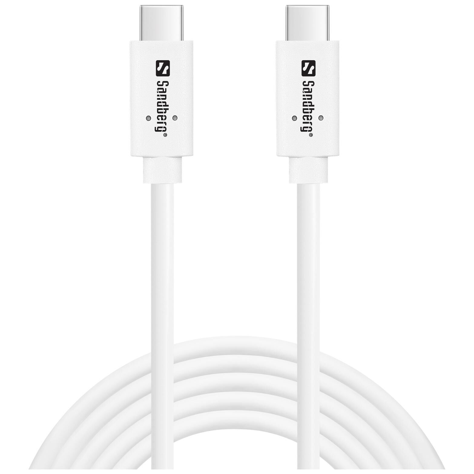 Cable Sandberg de 2 m USB-C, USB 3.2 Gen 2 (3.1 Gen 2), Blanco