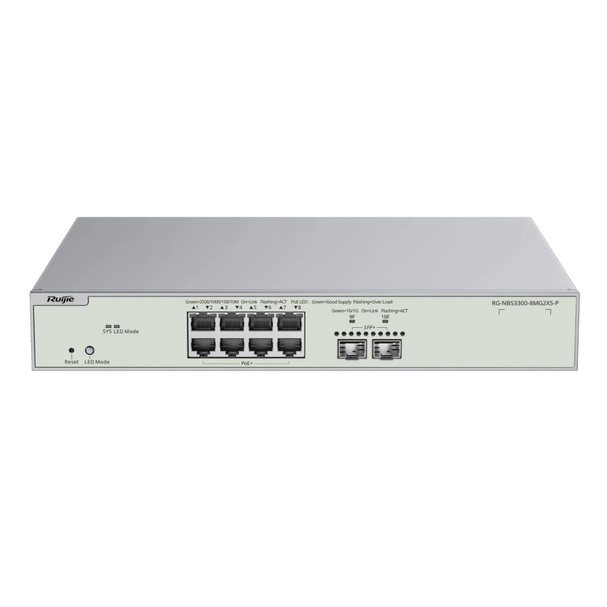 REYEE by RUIJIE Managed PoE Cloud Layer2 Switch - 8x MultiGigabit PoE + 2x 10Gbps SFP+ (802.3af/at)