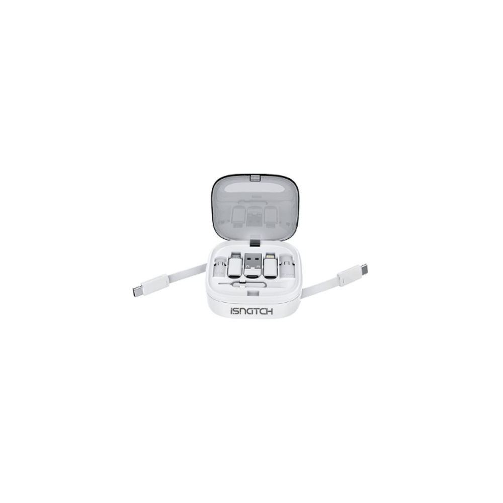Adaptateur multi-connecteurs MBG FRANCE - USB-A/USB-C/Micro USB/Lightning, étui blanc compact