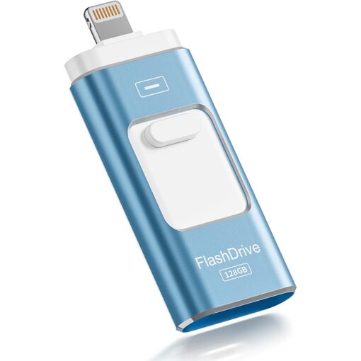 ROSPE 128GB USB 3-in-1 Certified MFi Flash Drive for iPhone/iPad/Type C/Android/PC