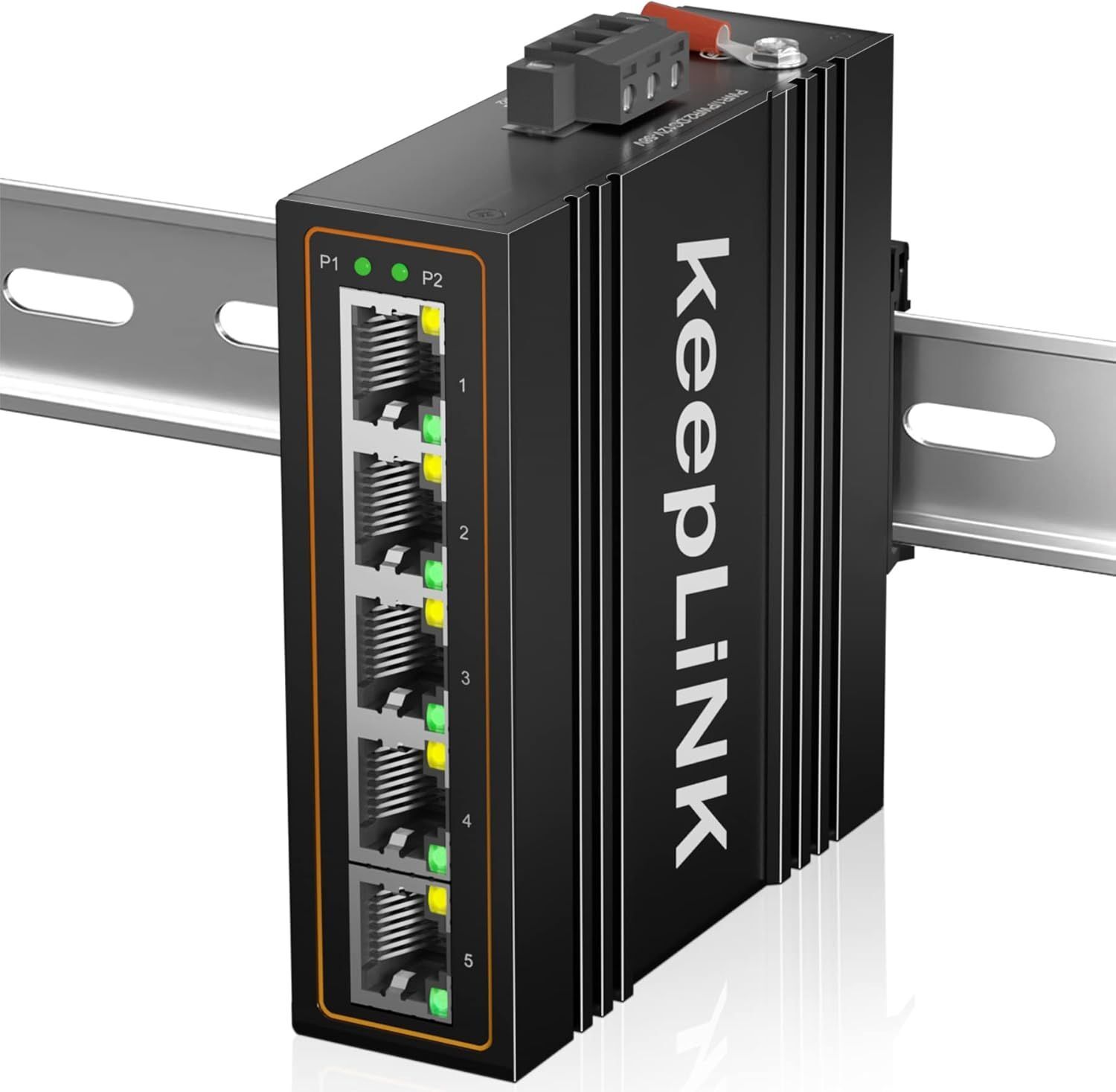 Industrial Ethernet Switch 5-Port, Unmanaged 10/100Mbps Network Switch Rail DIN IP40, Operating Temperature Range -30°C to 75°C (-22°F to 167°F)