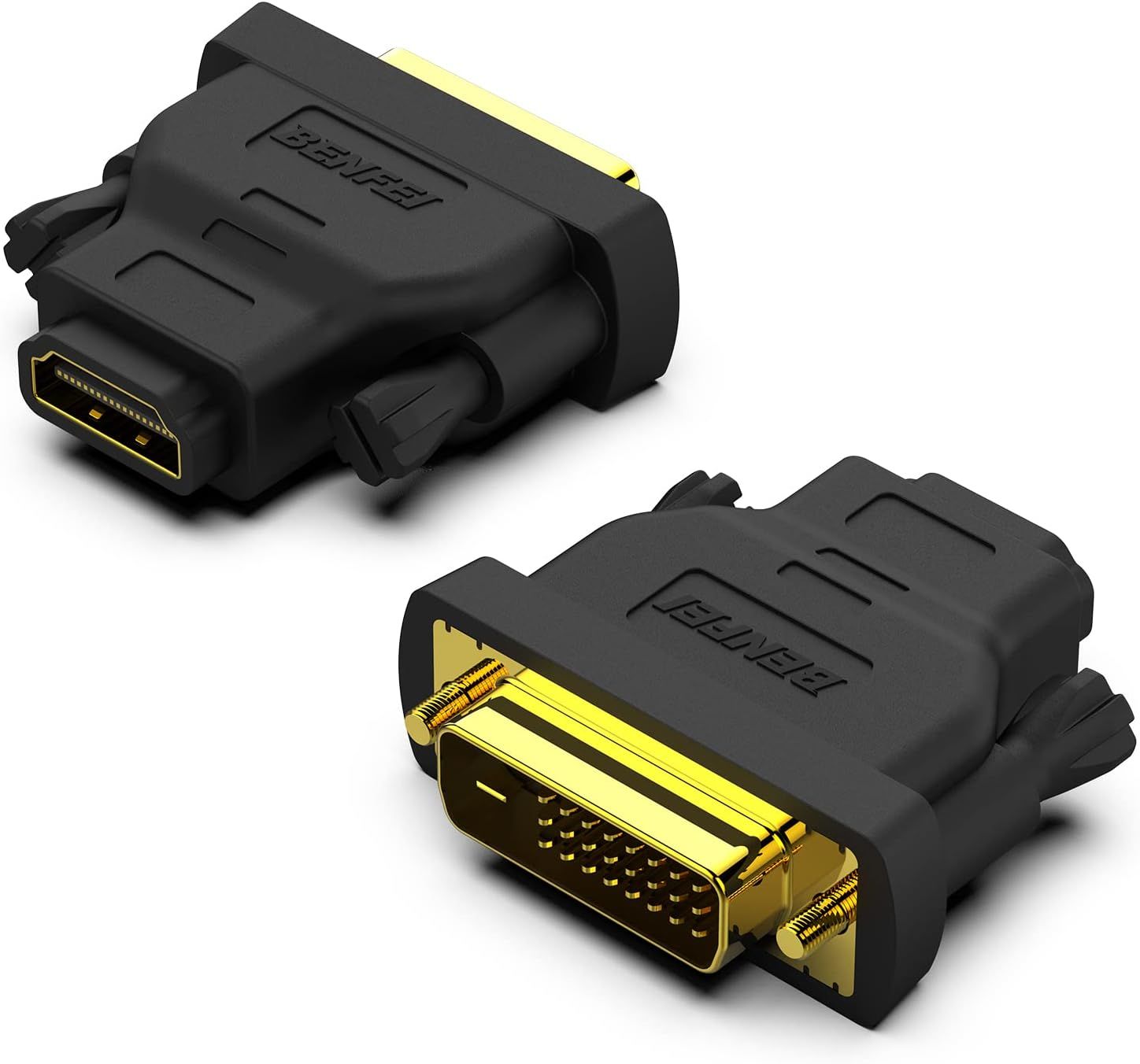 DVI to HDMI Bidirectional Adapter (DVI-D to HDMI Male to Female with Gold Plated Cable) 2 Pack