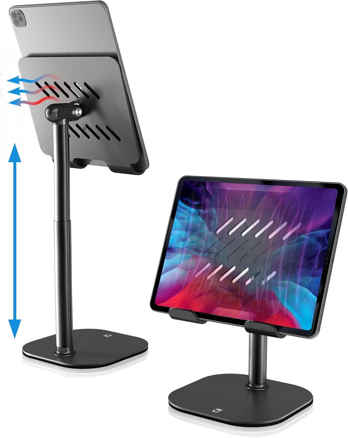 Synergia Serenity Adjustable Tablet Stand, 7-9 Inch, Premium iPad Desk Mount, 270° Tilt for 15.6-17" Monitors, Compatible with iPad, Kindle, Surface, Samsung Galaxy Tab - Midnight Black