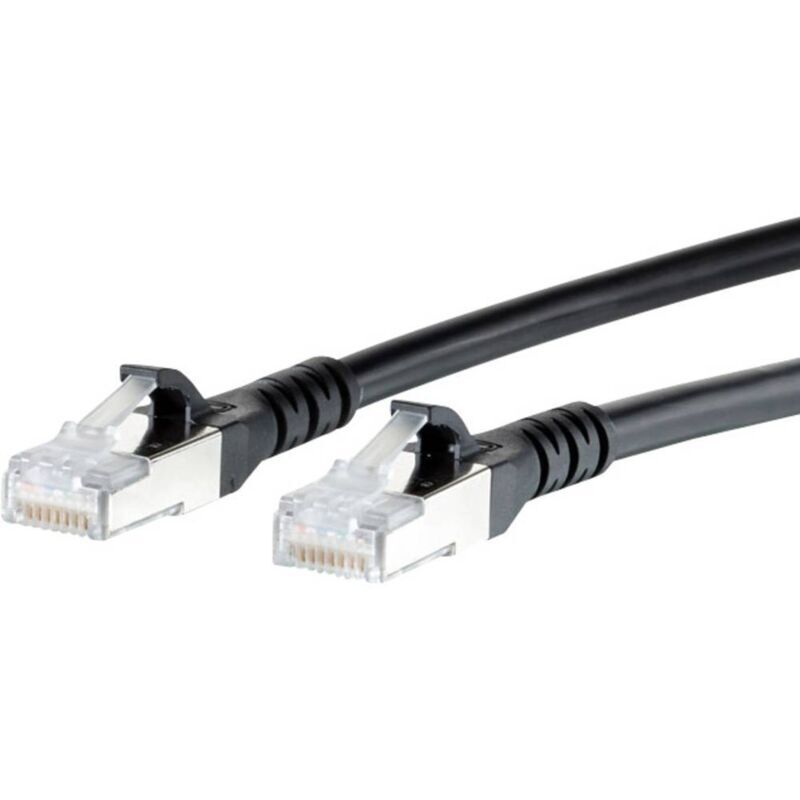 Câble réseau Metz Connect CAT 6a S/FTP - 1,0 m, Noir avec prise RJ45 et levier de sertissage