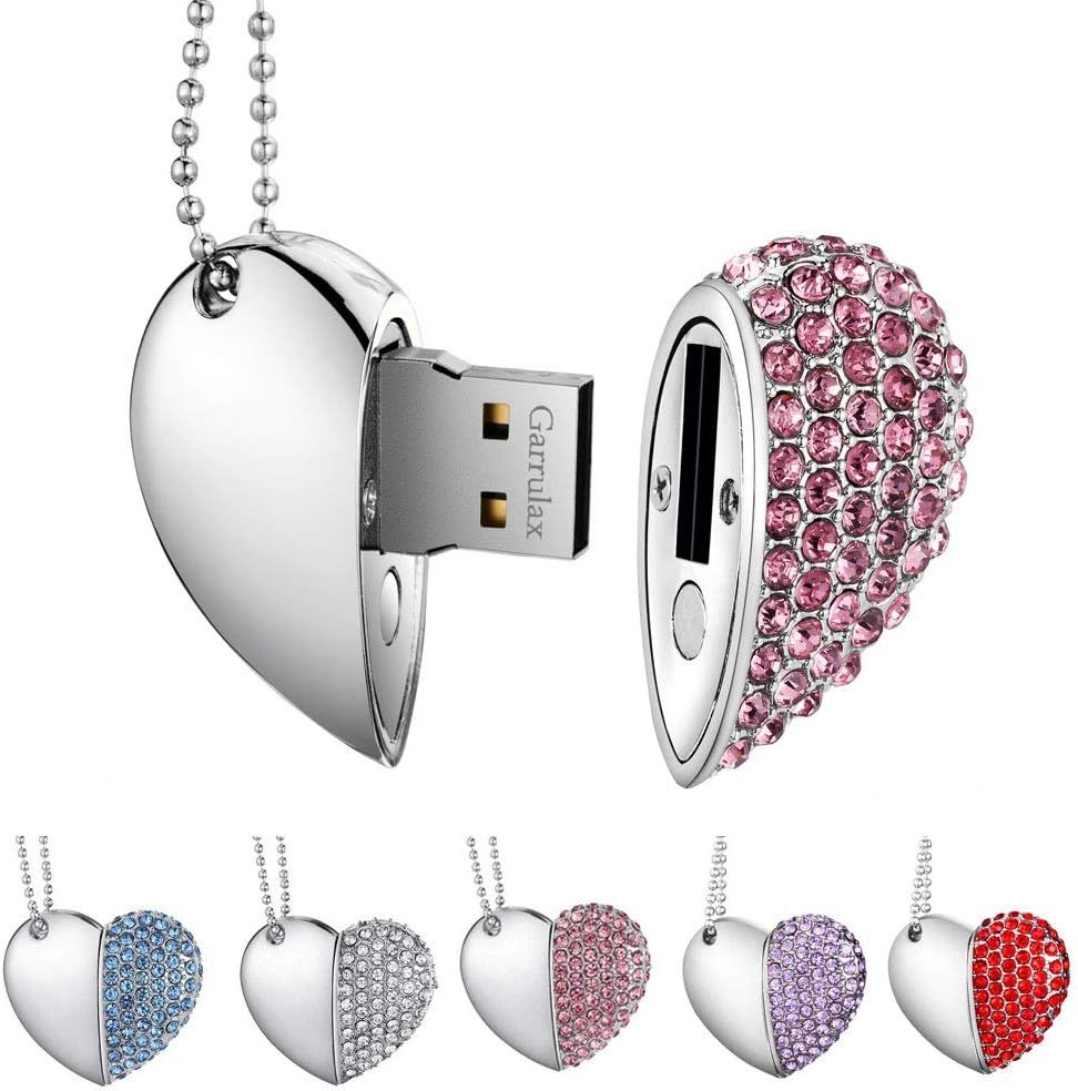 Diamond Heart USB Drive, Waterproof USB 2.0 Flash Drive, 8GB/16GB/32GB High-Speed Data Storage Pen Drive
