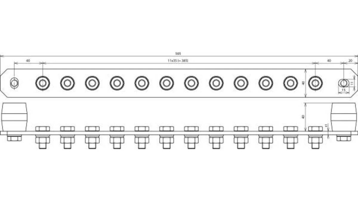 Rails de liaison d'égalité de potentiel Dehn + Soehne 472239, M10, acier inoxydable V2A, 505x40mm