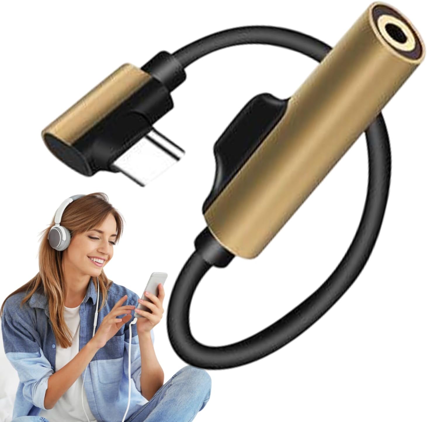 Adaptador Subzonal USB-C: Convertidor de conector de audio de 3.5 mm, cable AUX compacto para cargar y escuchar
