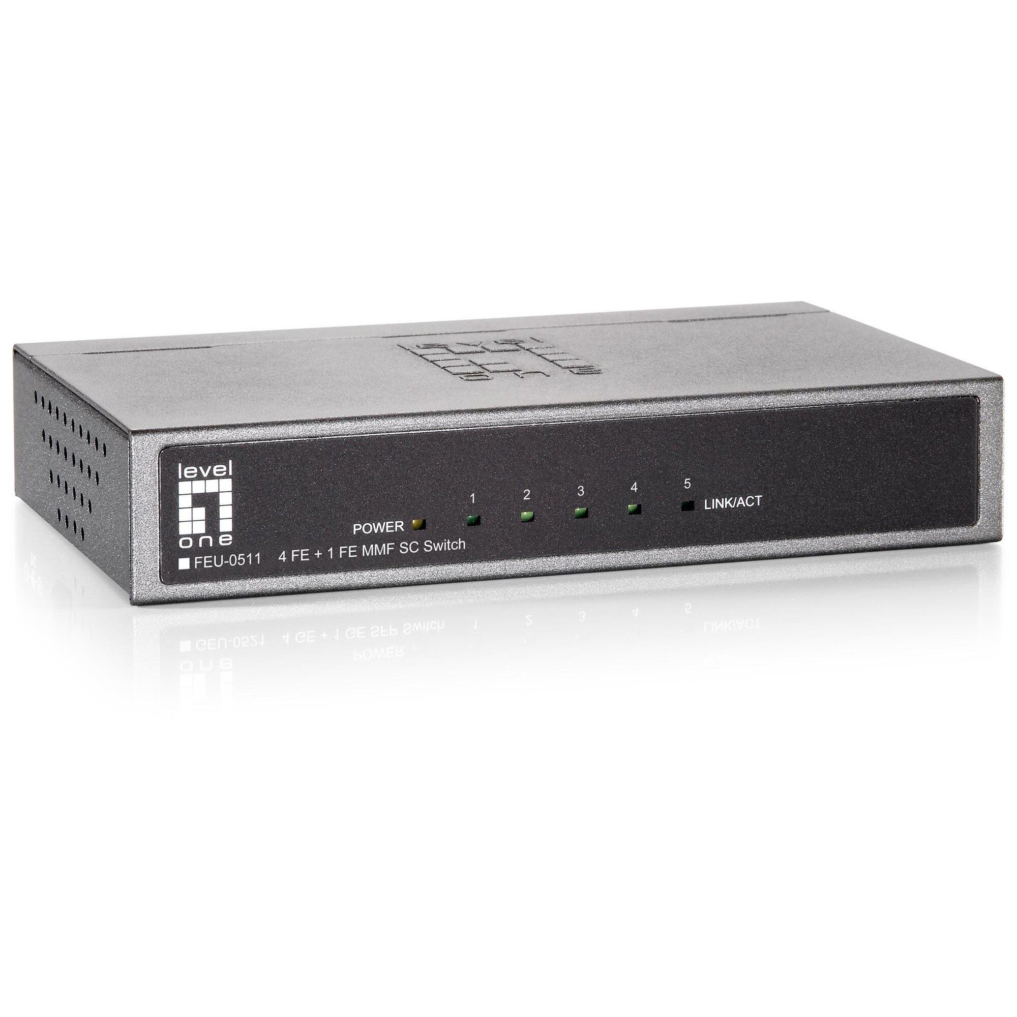 Digital Data Communications LevelOne FEU-0511 - Unmanaged Switch - 4 x 10/100 + 1 x 100Base-FX - Desktop, Wall Mountable
